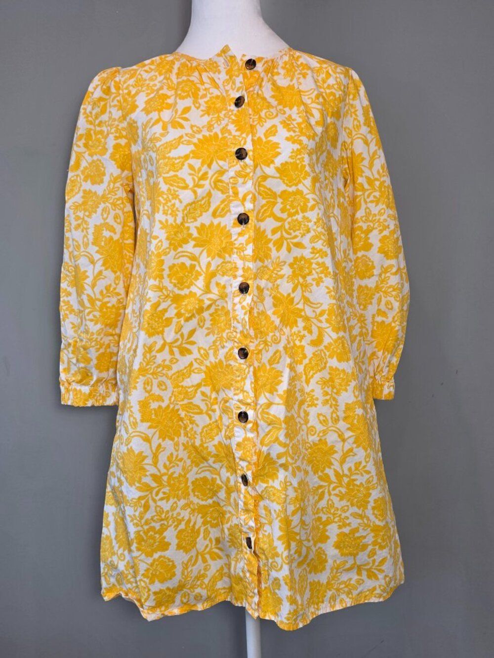 WhoWhatWear Casual Dress Cotton Yellow White Floral Sz Sm Summer Preppy Cowgirl